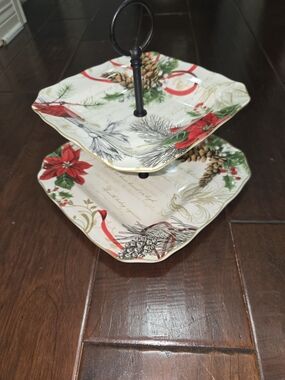 222 Fifth White and Black Two-Tier Holiday Serving Stand